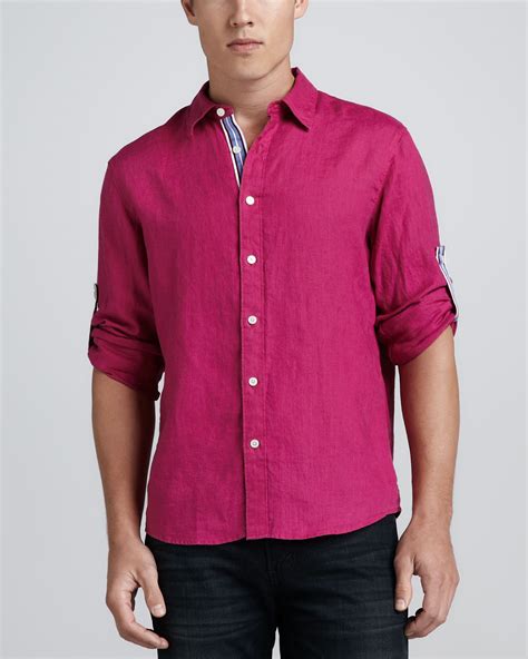 pink and white michael kors mens shirt|Michael Kors men's linen shirt.